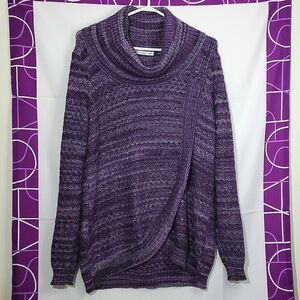 Revolution by Ricki's Purple Cowl Neck Wrap-Look Knit Sweater - Size XLarge